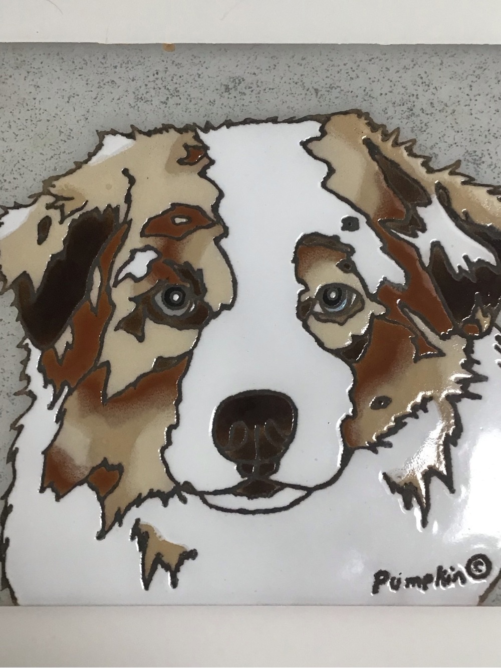 Australian Shepherd Dog Hand Painted Tile by Pumpkin 6x6” Trivet Vintage *NOTE* - Picture 3 of 8
